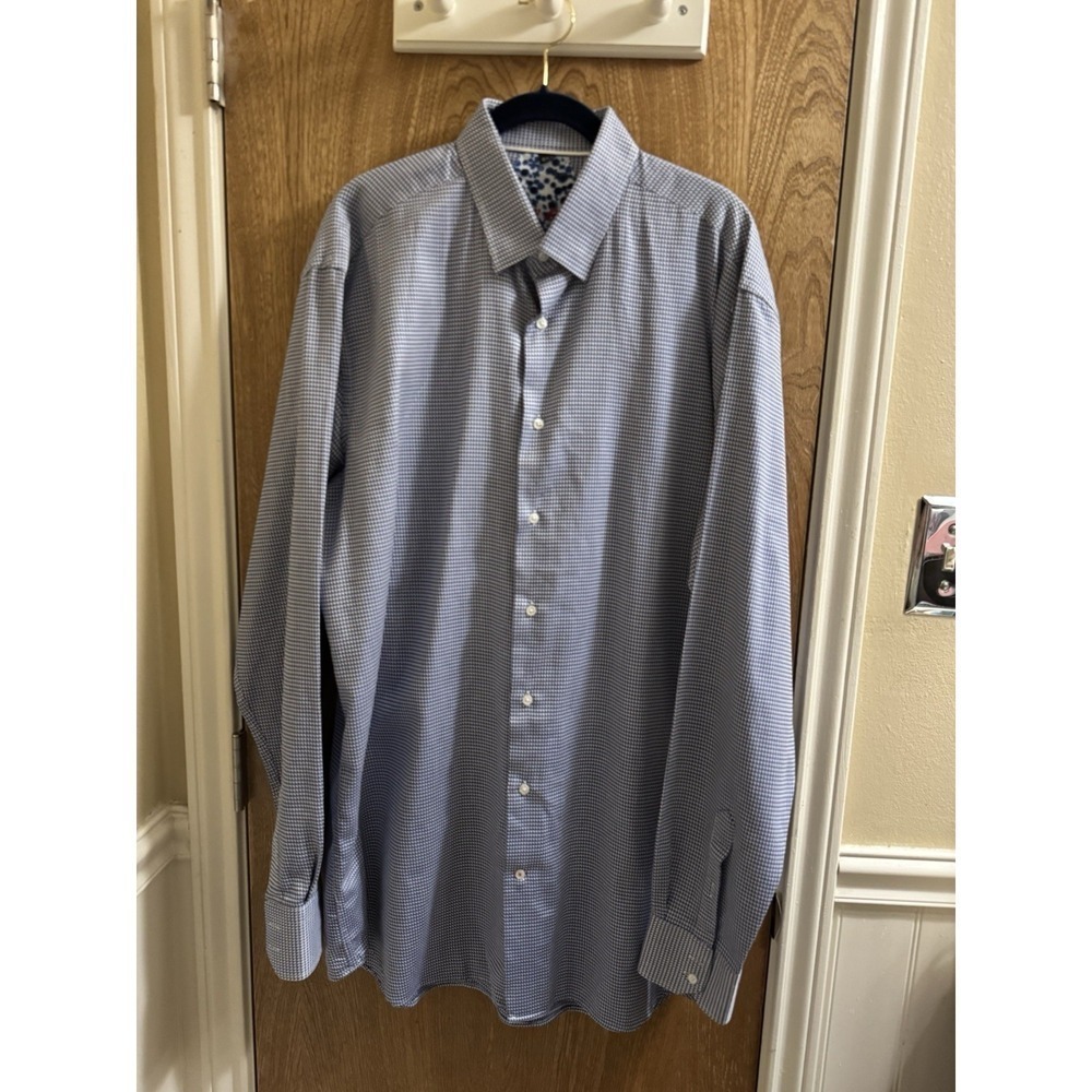 Visconti Black Shirt Men XLT White Blue Flip Cuff Geometric Button Down Floral